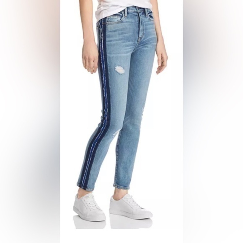 Hudson  Barbara Side Stripe Faded Raw Hem Ankle Skinny Jeans size 27